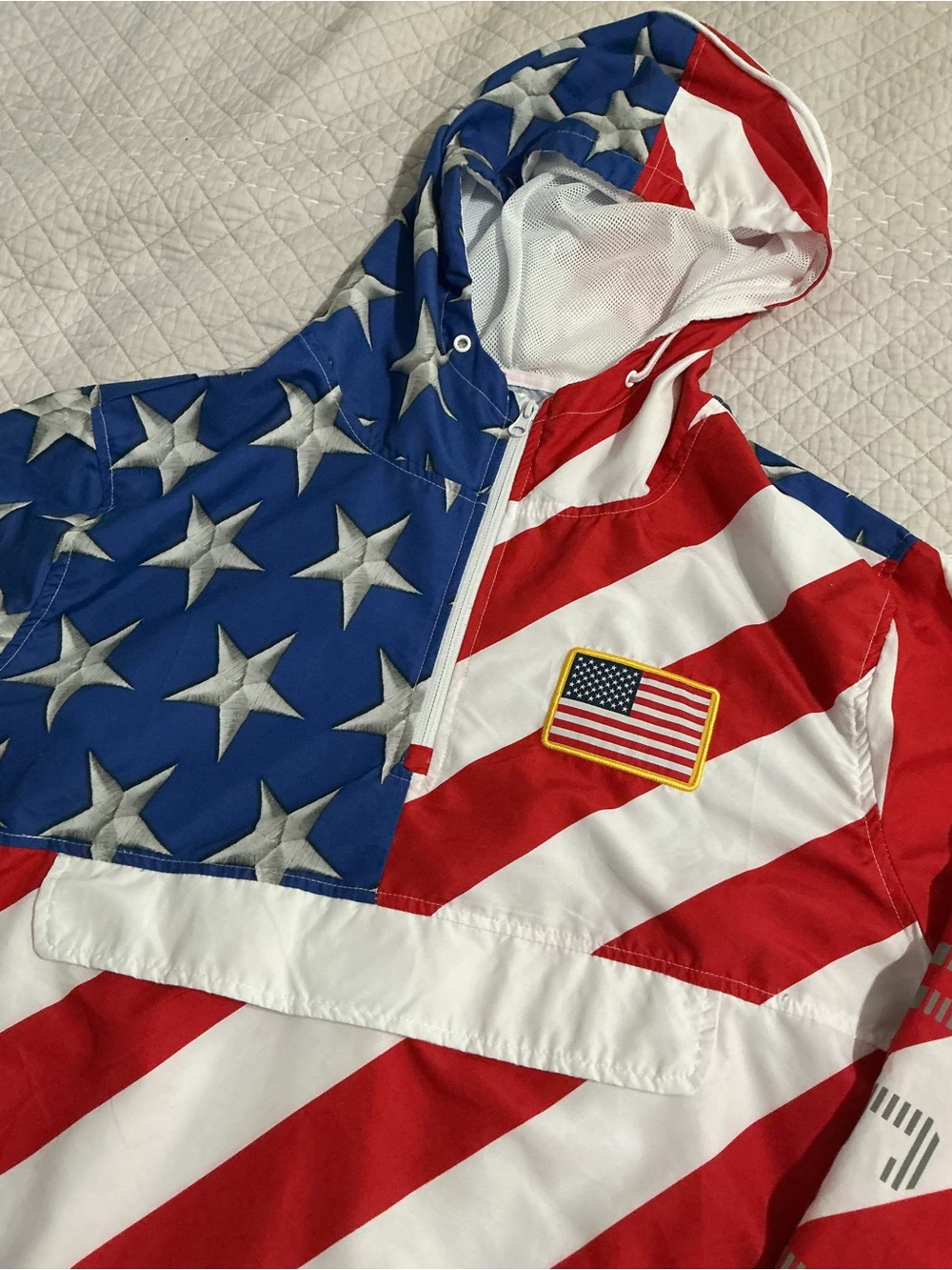 Brooklyn Cloth USA American Flag Windbreaker Anorak Jacket Size XL